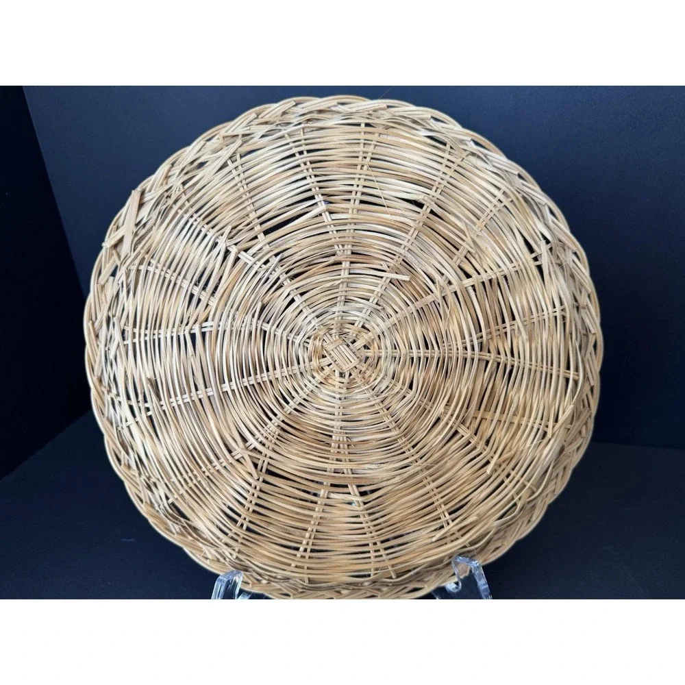 Set of 6 Wicker Rattan Paper Plate Holders Natural Woven Picnic BBQ Cottage